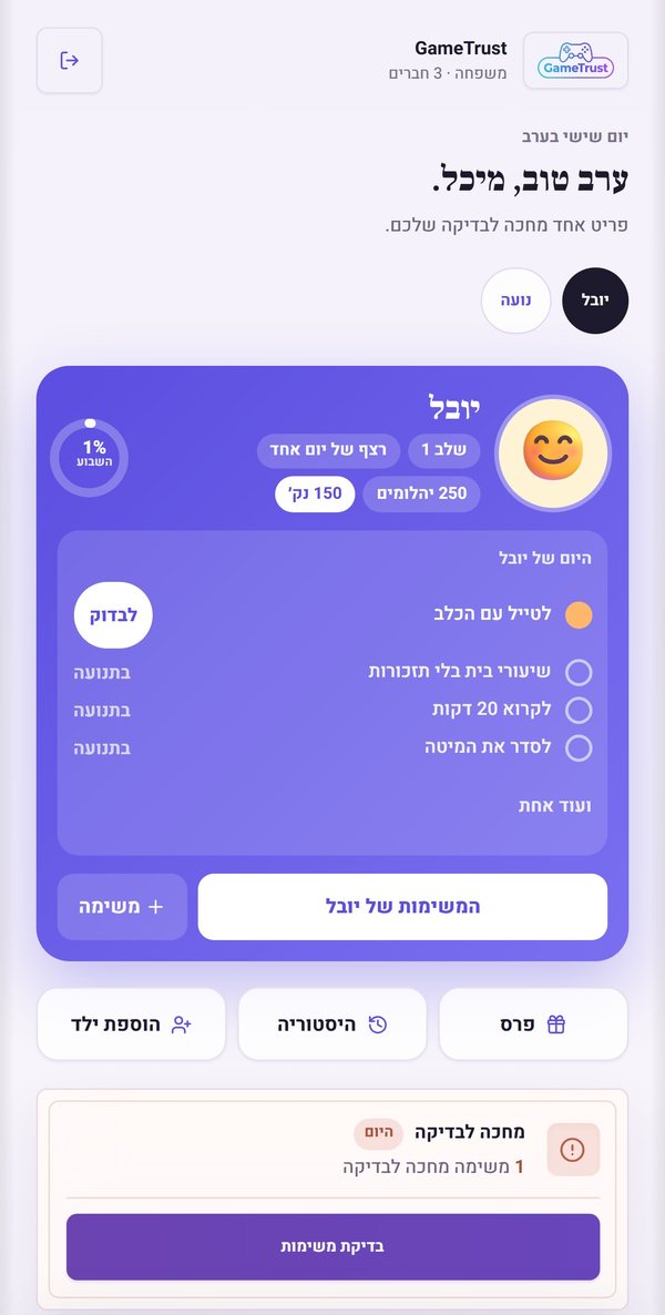 המסך של ההורים: היום של הילד, משימות שמחכות לבדיקה