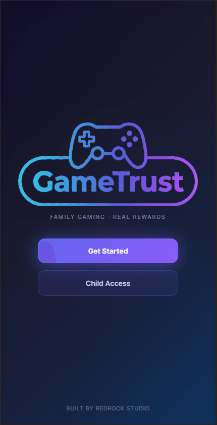 GameTrust splash — Get Started / Child Access